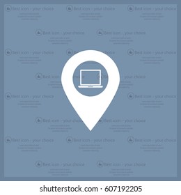 Illustration of a map mark icon with a laptop