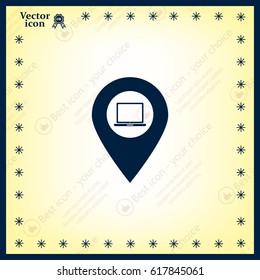 Illustration of a map mark icon with a laptop