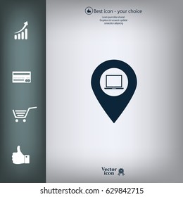 Illustration of a map mark icon with a laptop