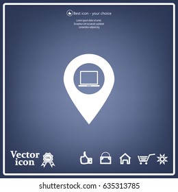 Illustration of a map mark icon with a laptop