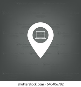 Illustration of a map mark icon with a laptop
