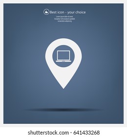 Illustration of a map mark icon with a laptop