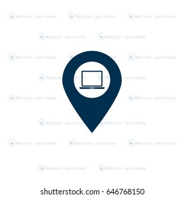 Illustration of a map mark icon with a laptop