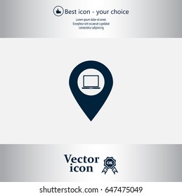 Illustration of a map mark icon with a laptop