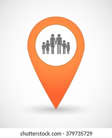 Illustration of a map mark icon with a large family  pictogram