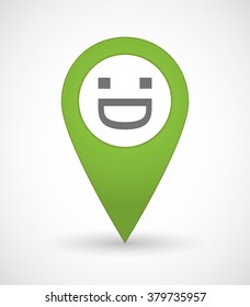 Illustration of a map mark icon with a laughing text face