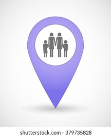Illustration of a map mark icon with a lesbian parents family pictogram