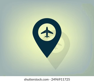 Illustration of a map mark icon with a plane