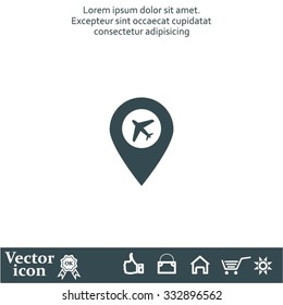 Illustration of a map mark icon with a plane