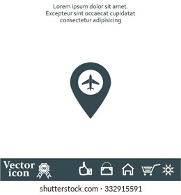Illustration of a map mark icon with a plane