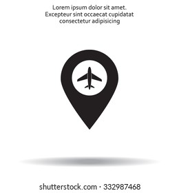 Illustration of a map mark icon with a plane