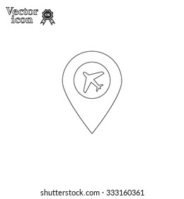 Illustration of a map mark icon with a plane