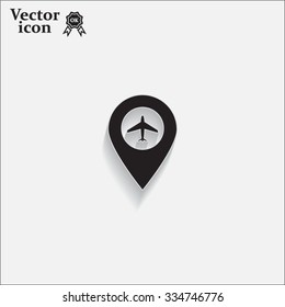 Illustration of a map mark icon with a plane