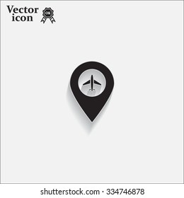 Illustration of a map mark icon with a plane
