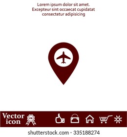 Illustration of a map mark icon with a plane