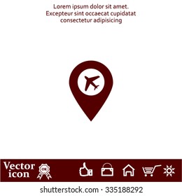 Illustration of a map mark icon with a plane
