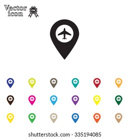 Illustration of a map mark icon with a plane