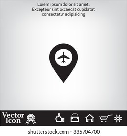 Illustration of a map mark icon with a plane