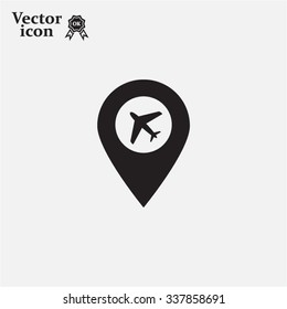 Illustration of a map mark icon with a plane