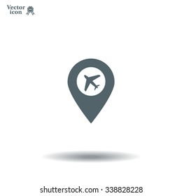 Illustration of a map mark icon with a plane