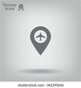 Illustration of a map mark icon with a plane