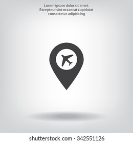 Illustration of a map mark icon with a plane