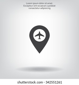 Illustration of a map mark icon with a plane