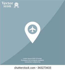 Illustration of a map mark icon with a plane