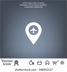 Illustration of a map mark icon with a plane