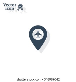 Illustration of a map mark icon with a plane