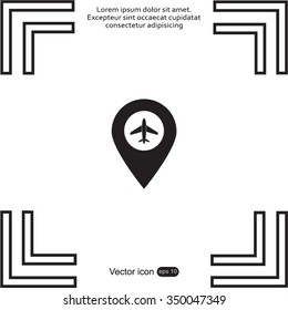 Illustration of a map mark icon with a plane
