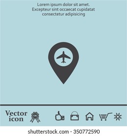 Illustration of a map mark icon with a plane