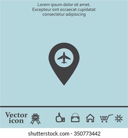 Illustration of a map mark icon with a plane