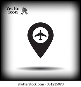 Illustration of a map mark icon with a plane