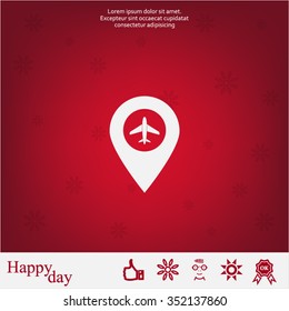 Illustration of a map mark icon with a plane