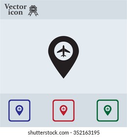 Illustration of a map mark icon with a plane
