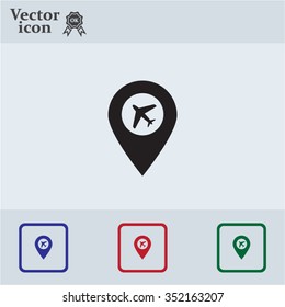 Illustration of a map mark icon with a plane