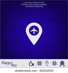 Illustration of a map mark icon with a plane