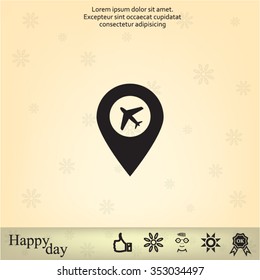 Illustration of a map mark icon with a plane