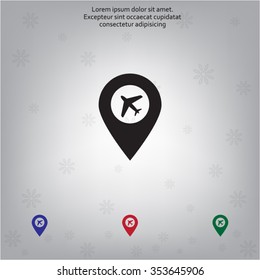 Illustration of a map mark icon with a plane