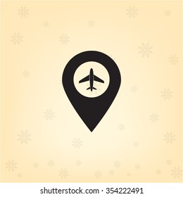 Illustration of a map mark icon with a plane
