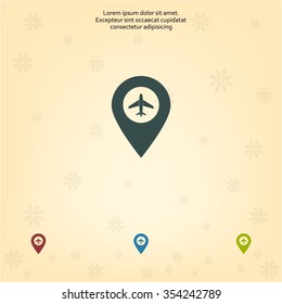 Illustration of a map mark icon with a plane