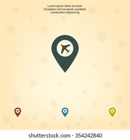 Illustration of a map mark icon with a plane