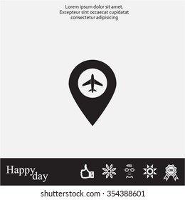 Illustration of a map mark icon with a plane