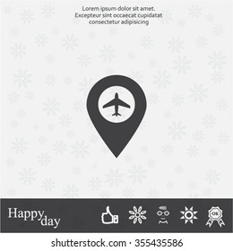 Illustration of a map mark icon with a plane