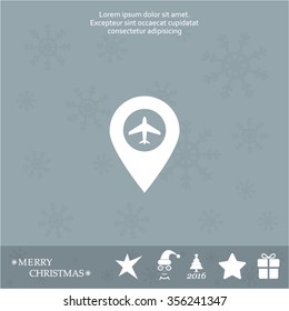 Illustration of a map mark icon with a plane