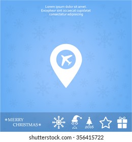 Illustration of a map mark icon with a plane
