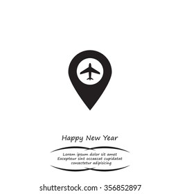 Illustration of a map mark icon with a plane