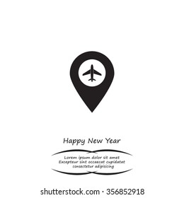 Illustration of a map mark icon with a plane