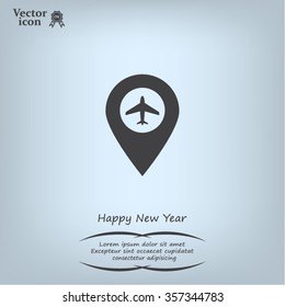 Illustration of a map mark icon with a plane